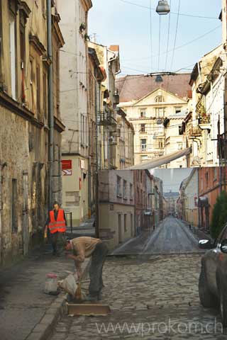 Tarnung von Bauarbeiten in Lemberg