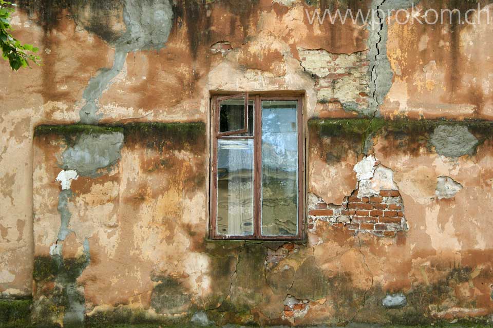 Einsames Fenster – was da wohl hinter dieser schönen Mauer in Lwiw ist?
